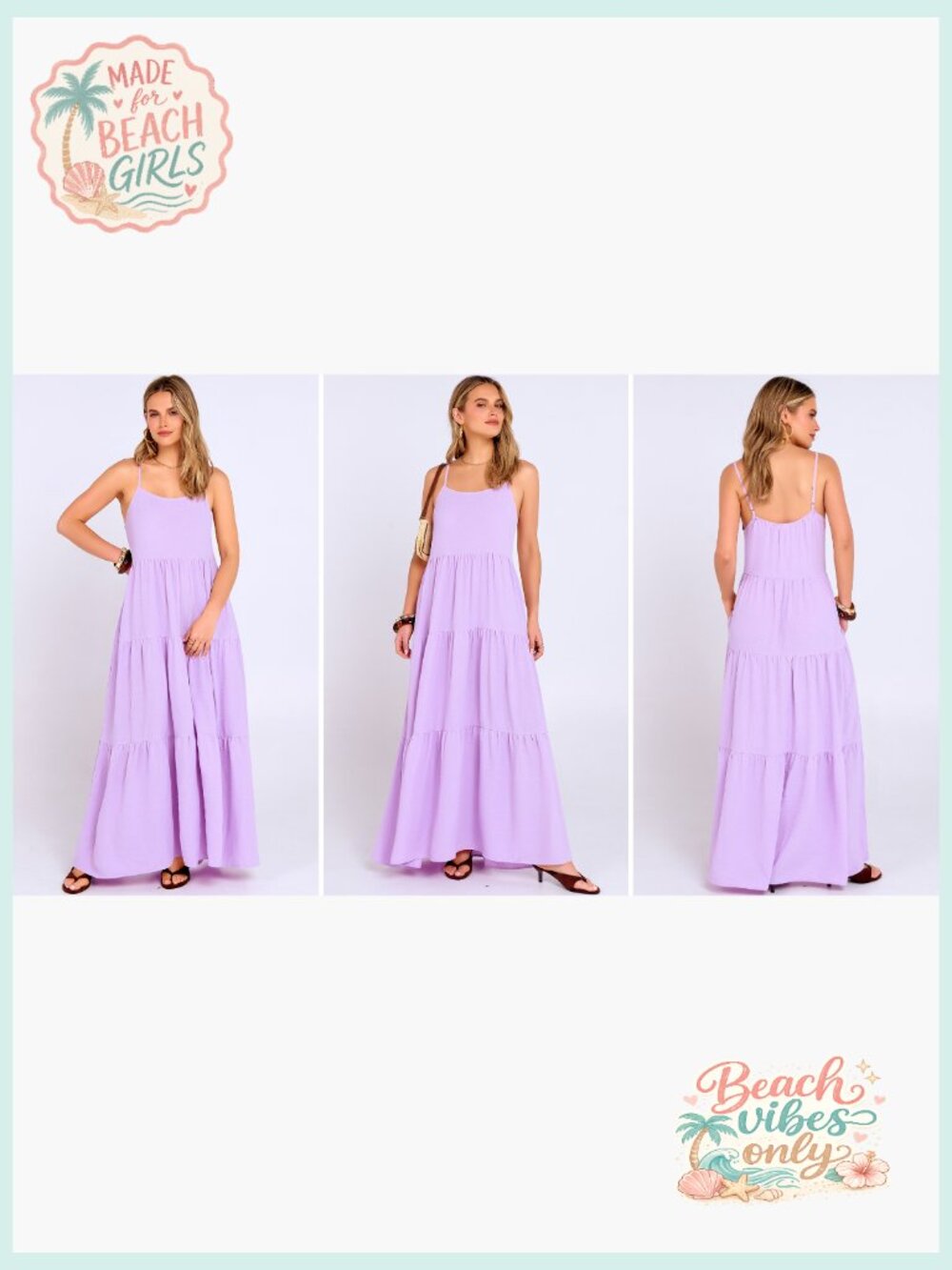 Sleeveless Spaghetti Strap Tiered Maxi Dress Flowy Boho Sundress Beach Vacation - Picture 7 of 7